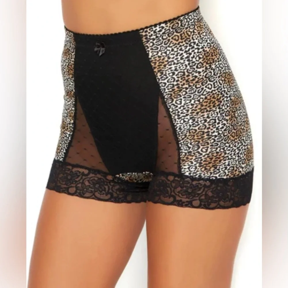 Rhonda Shear Pin-Up Panty Lace Animal Print Mesh - L - Picture 1 of 7